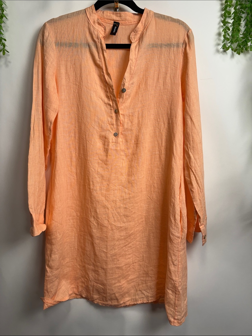 Lightweight Linen Peach Tunic Top - Casual Split-Neck